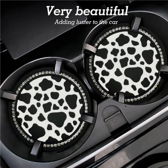 Bling Cow Print Car Cup Coaster Universal Auto Anti Slip Cup Holder Insert - Picture 6 of 7